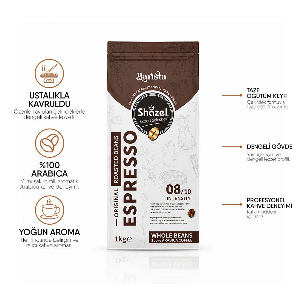 Shazel Espresso Kahve - Çekirdek - Flat Bottom 1000 gr.- Adet