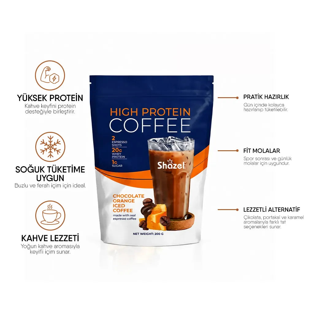 Shazel Yüksek Proteinli Soğuk Kahve Portakal - Doypack - 200 gr.- Koli