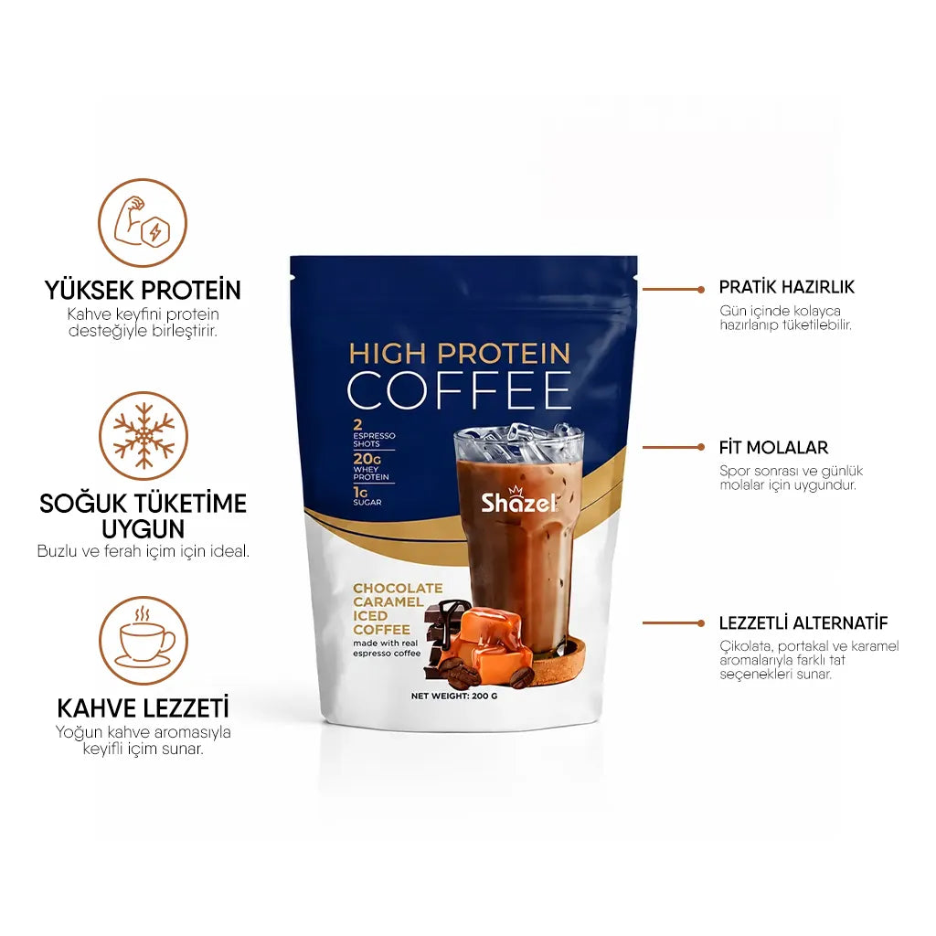 Shazel Yüksek Proteinli Soğuk Kahve Karamel - Doypack - 200 gr.- Koli