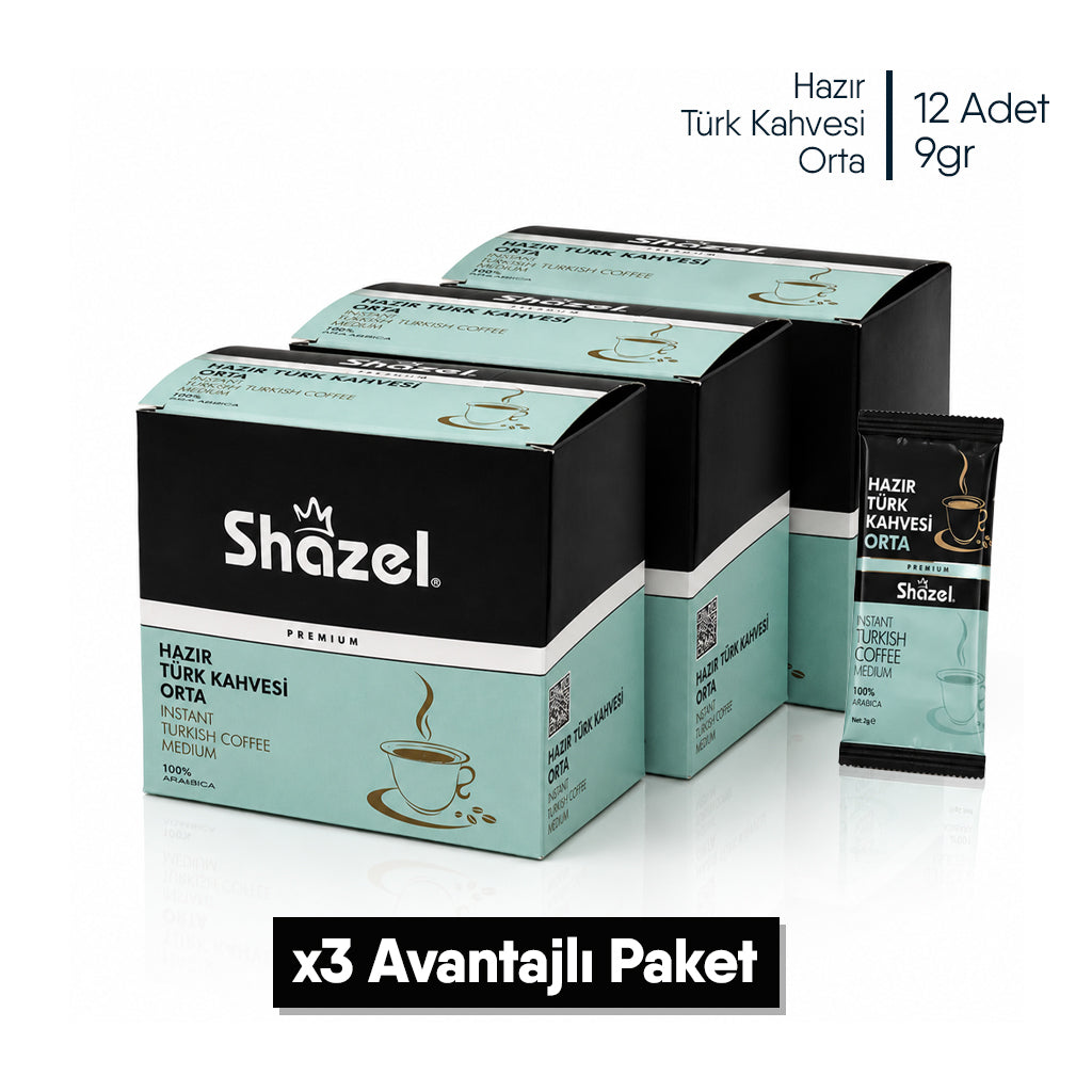Shazel Hazır Türk Kahvesi Orta - 9 gr. 12 ADET*1 (KUTU)