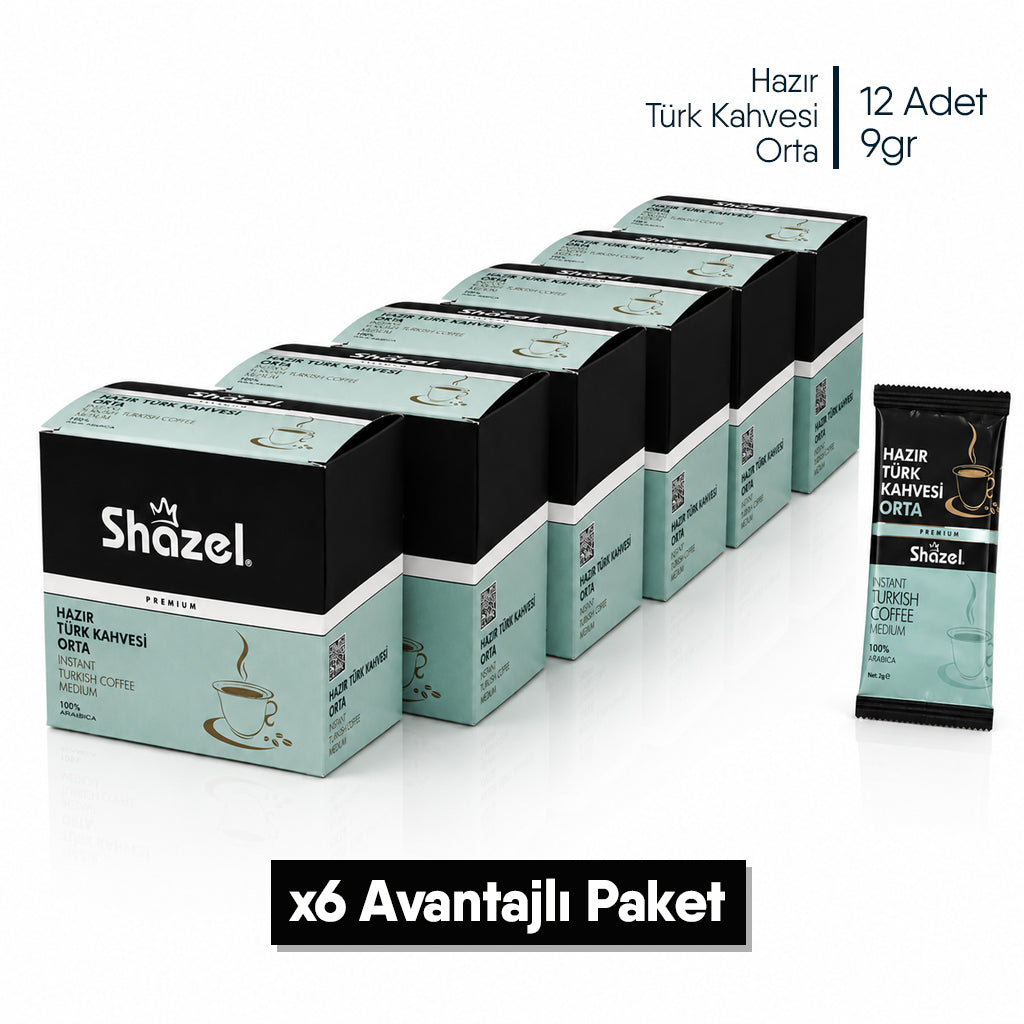 Shazel Hazır Türk Kahvesi Orta - 9 gr. 12 ADET*1 (KUTU)