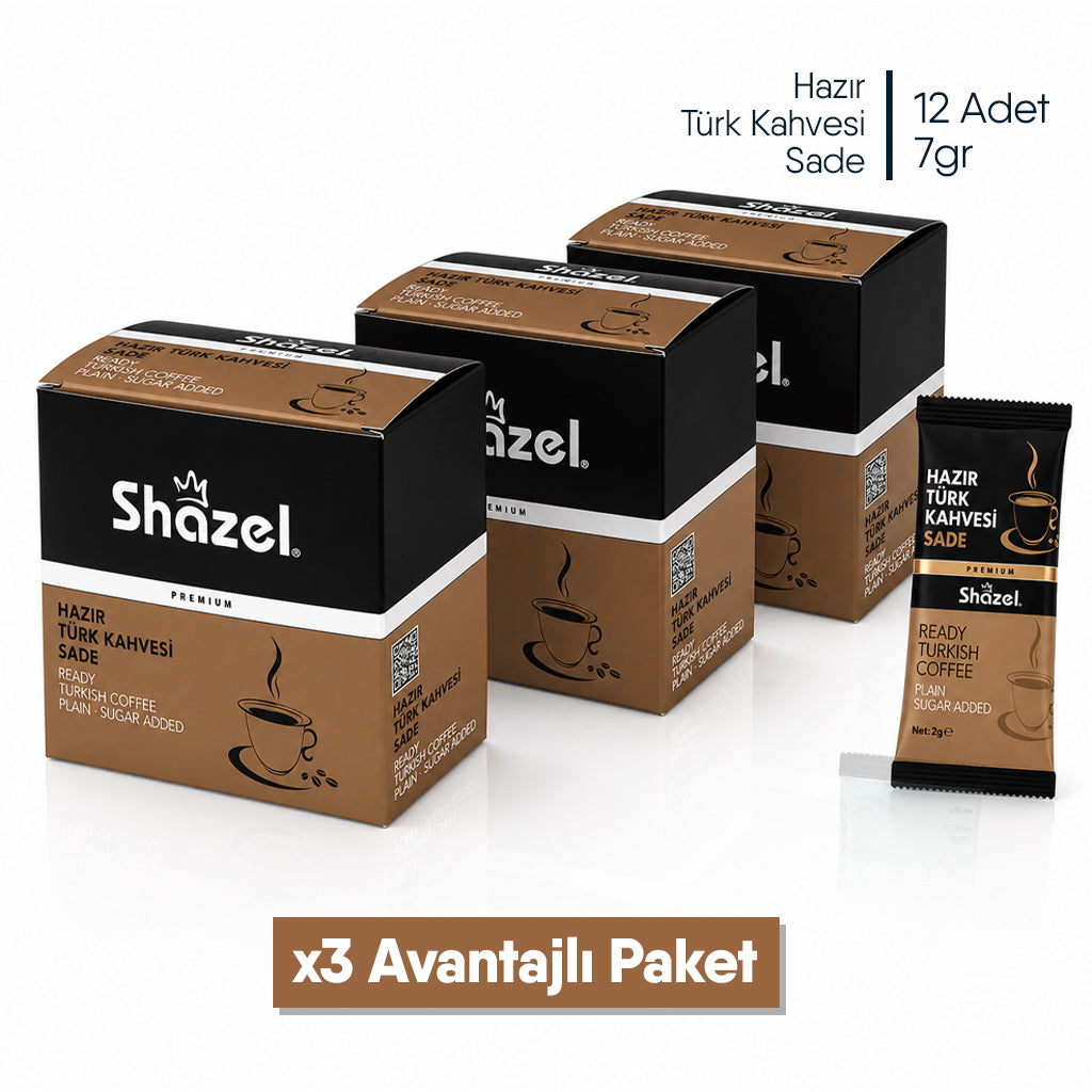 Shazel Hazır Türk Kahvesi Sade - 7 gr x 12 Adet KUTU