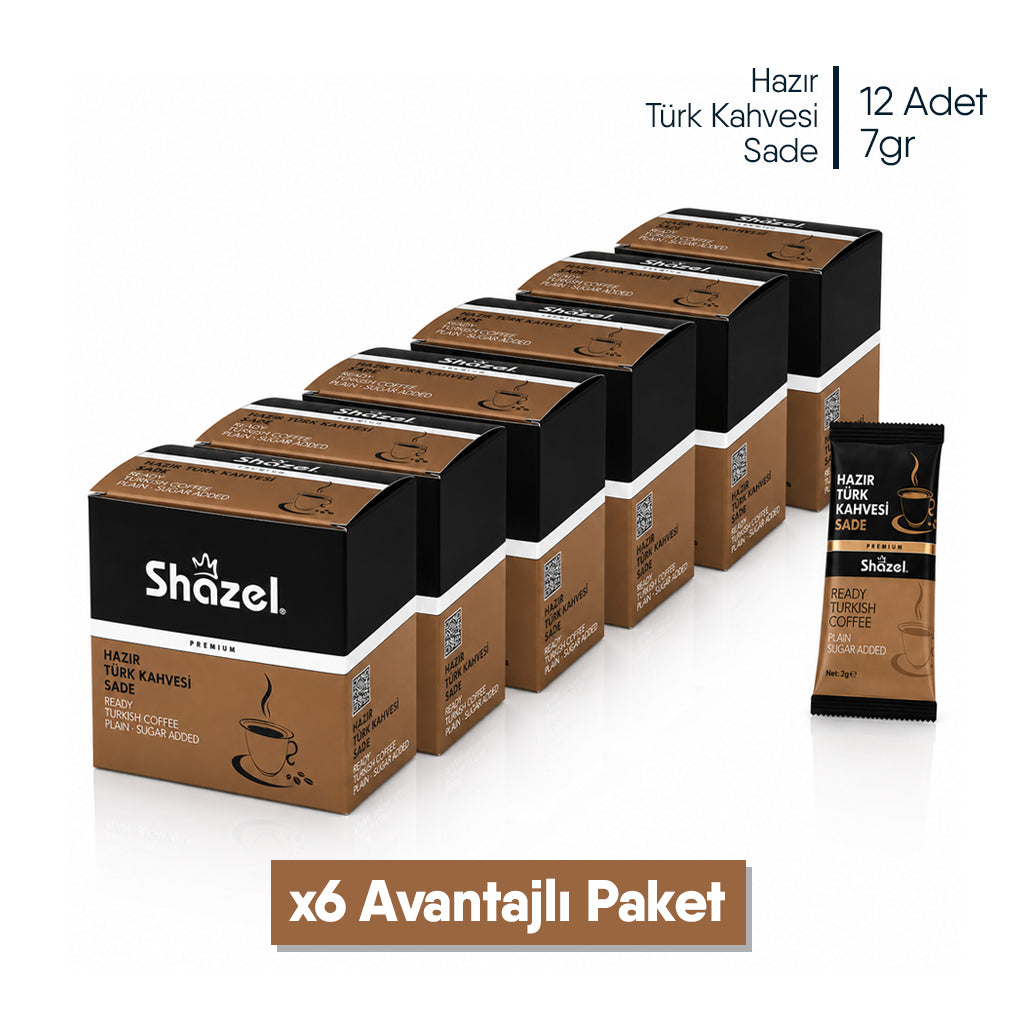 Shazel Hazır Türk Kahvesi Sade - 7 gr x 12 Adet KUTU