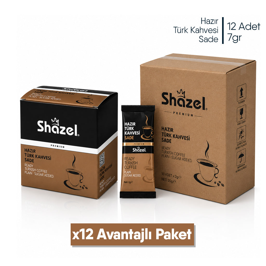 Shazel Hazır Türk Kahvesi Sade - 7 gr x 12 Adet KUTU