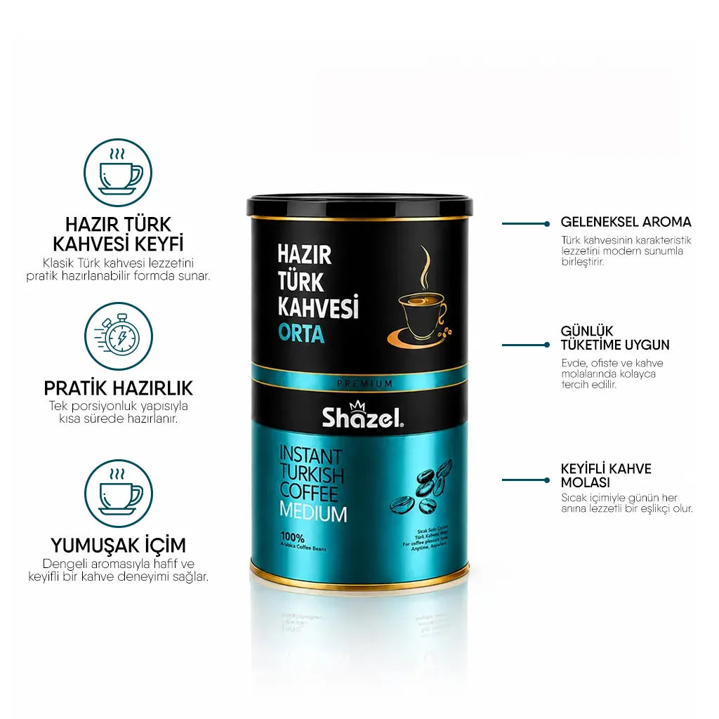 Shazel Hazır Türk Kahvesi Orta - Teneke - 500 gr.