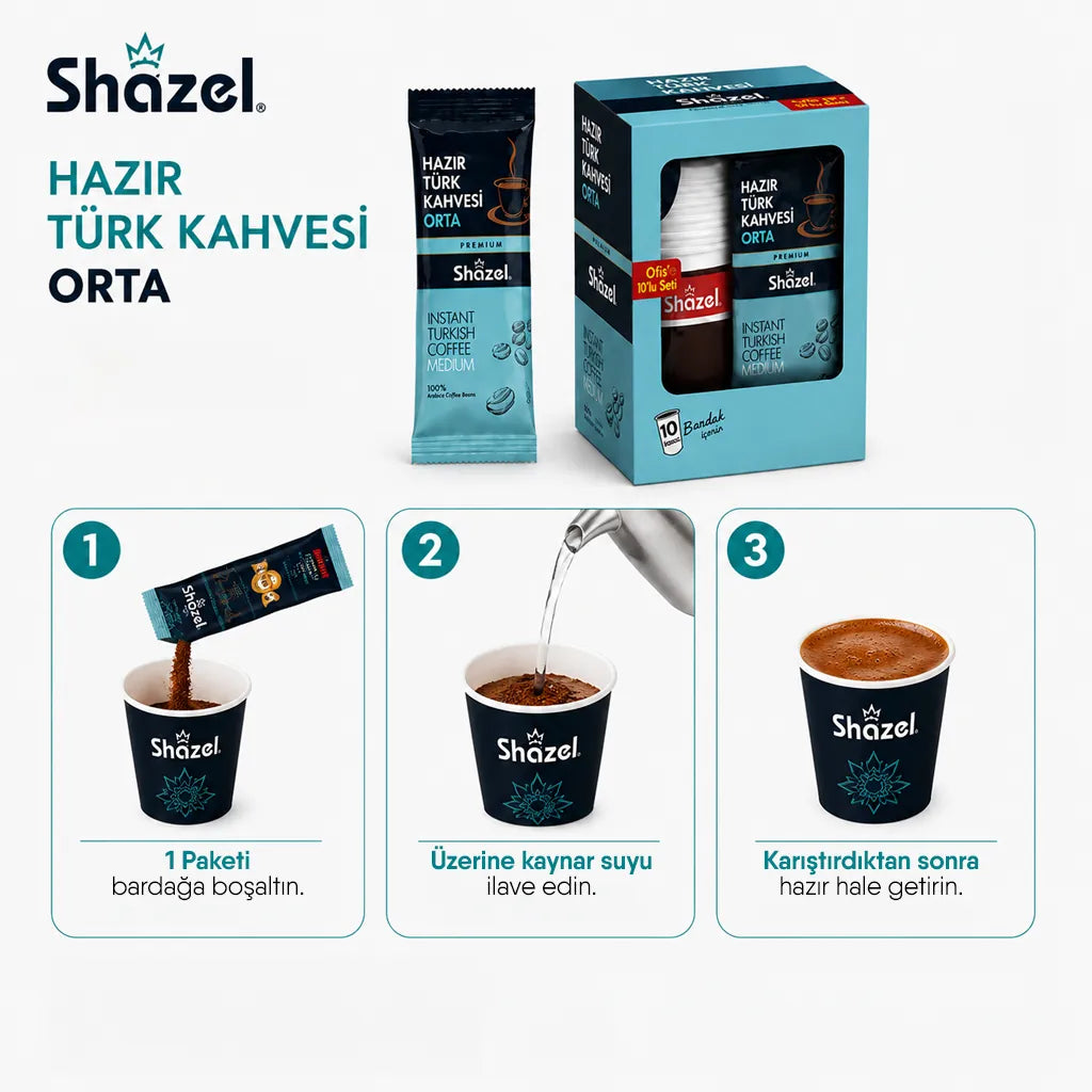 Shazel Hazır Türk Kahvesi Orta - Ofis Seti 10 ADET*1 KUTU