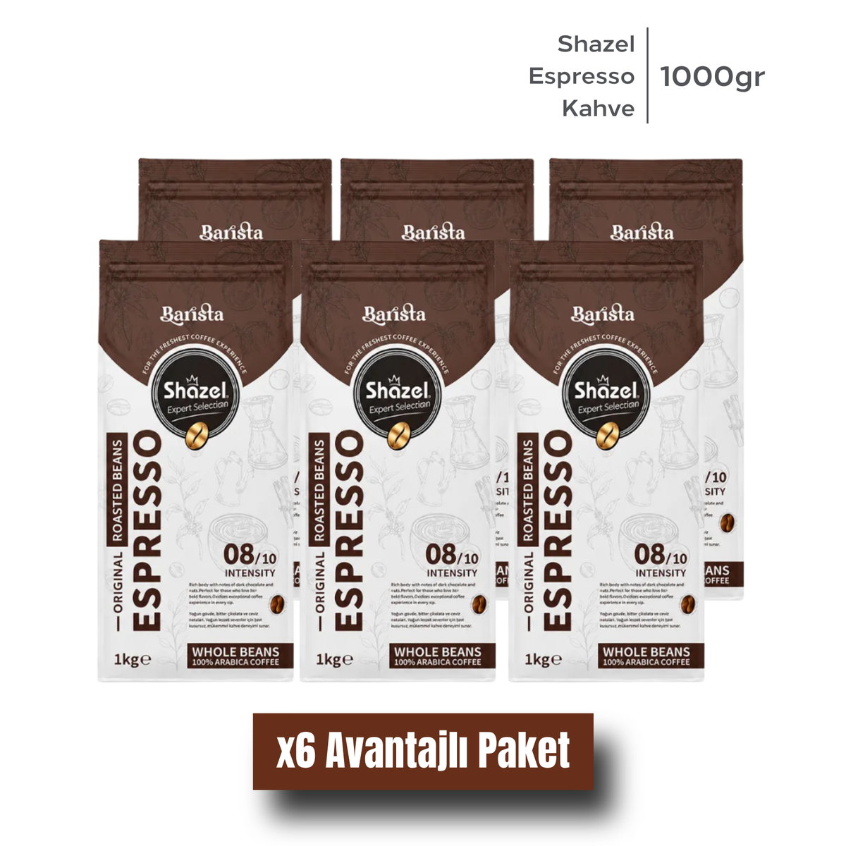 Shazel Espresso Kahve - Çekirdek - Flat Bottom 1000 gr.- Adet