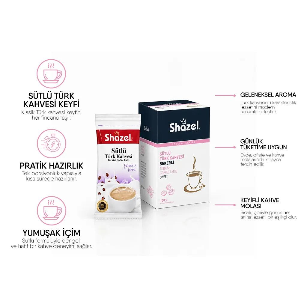 Shazel Hazır Sütlü Türk Kahvesi Şekerli - 11gr x 12 ADET
