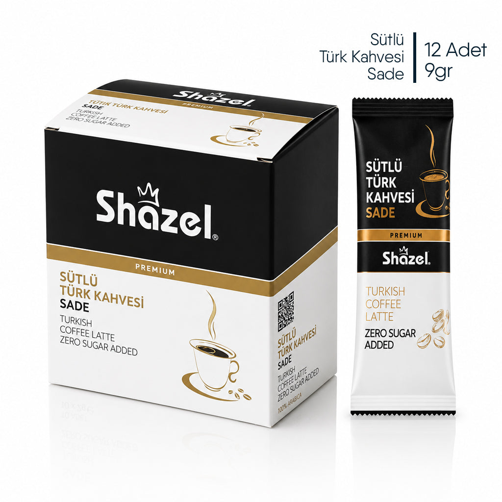 Shazel Hazır Sütlü Türk Kahvesi Şekersiz- 9gr x 12 ADET