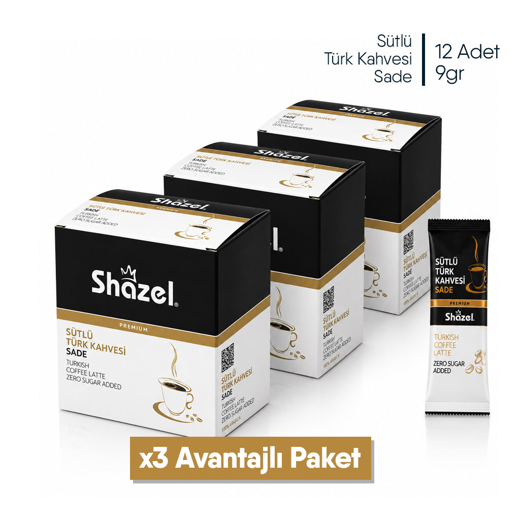 Shazel Hazır Sütlü Türk Kahvesi Şekersiz- 9gr x 12 ADET