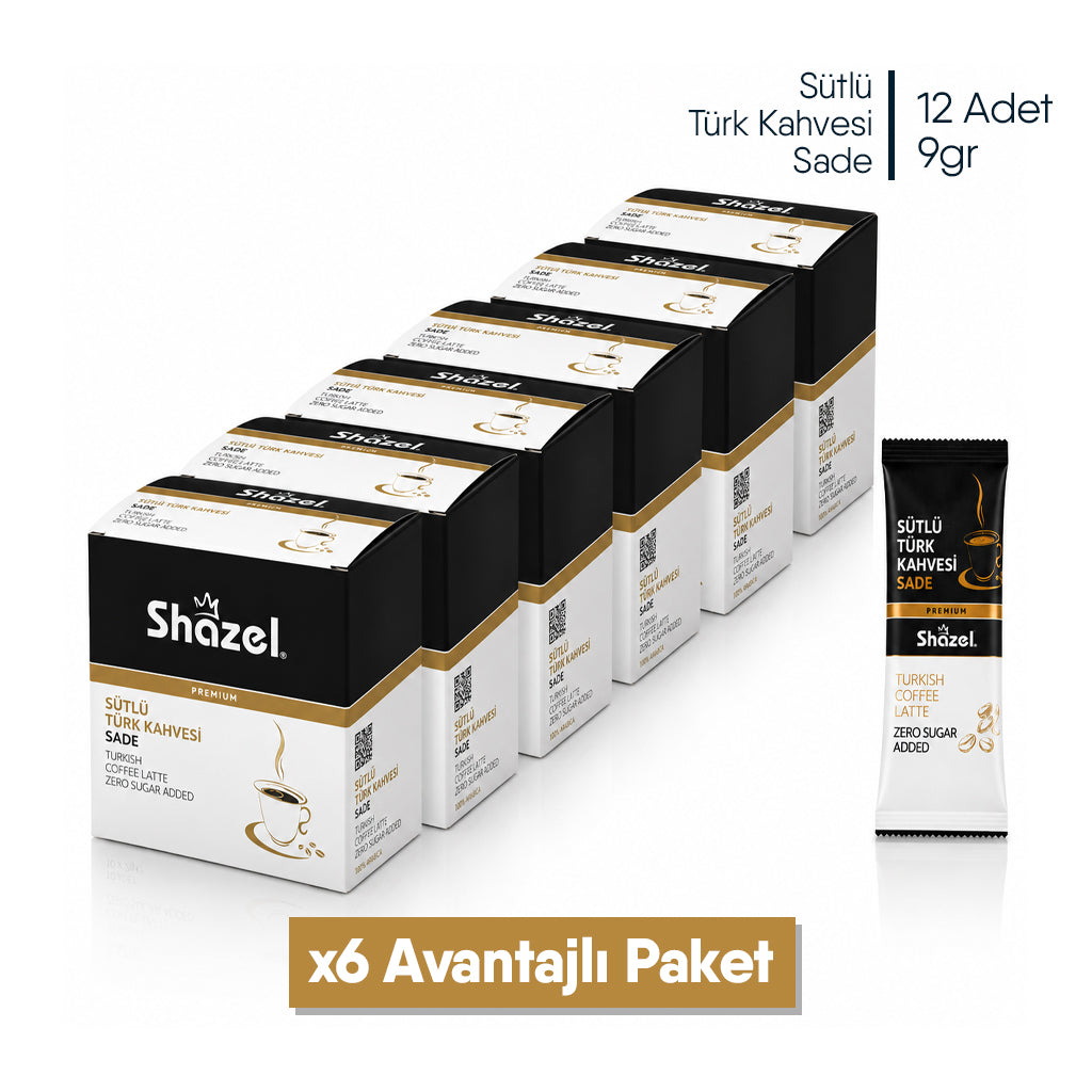 Shazel Hazır Sütlü Türk Kahvesi Şekersiz- 9gr x 12 ADET