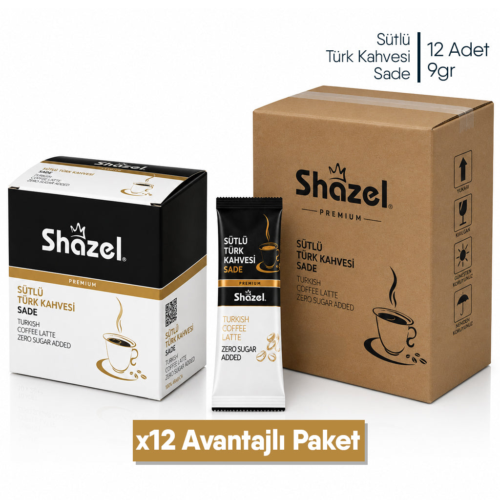 Shazel Hazır Sütlü Türk Kahvesi Şekersiz- 9gr x 12 ADET