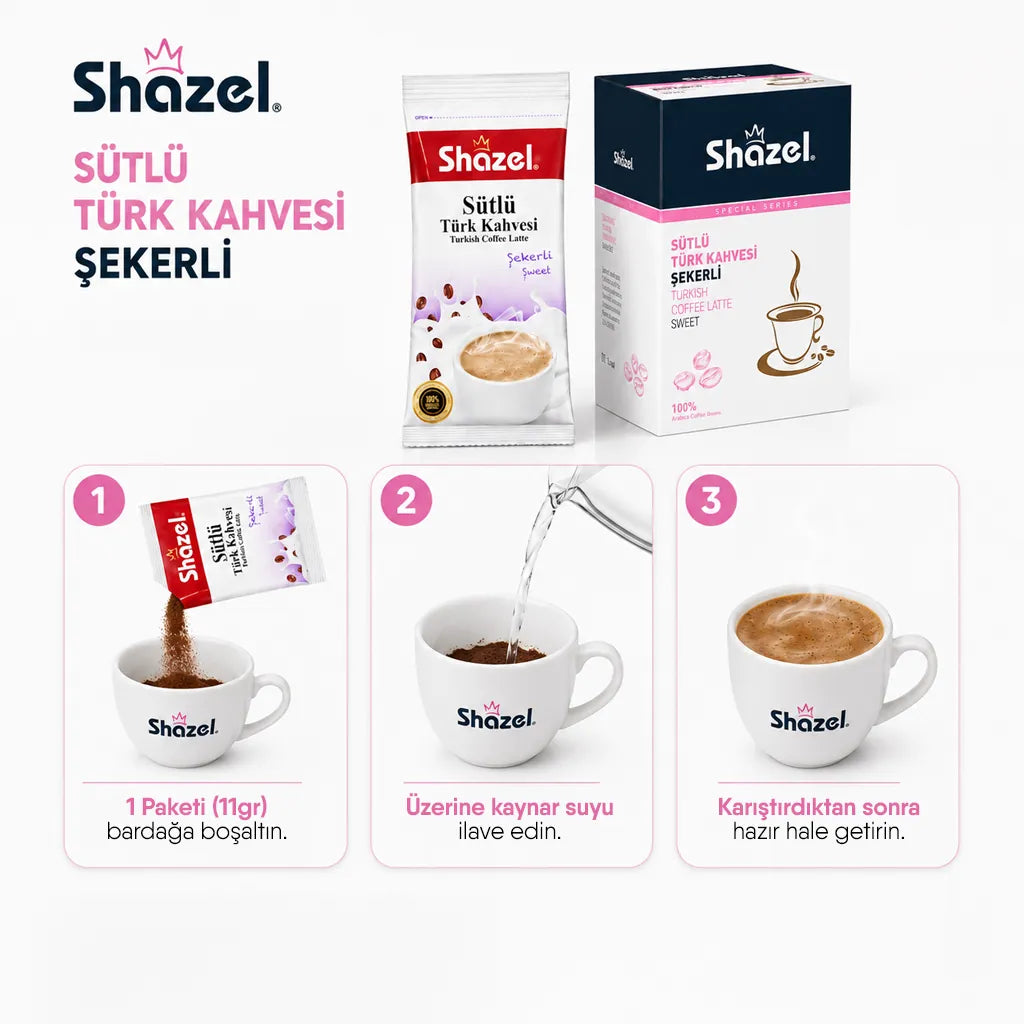 Shazel Hazır Sütlü Türk Kahvesi Şekerli - 11gr x 12 ADET