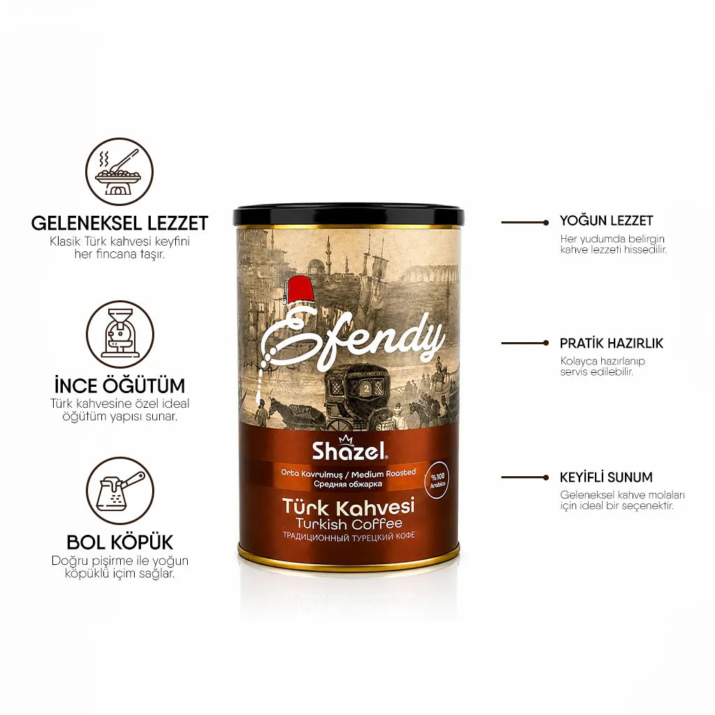 Shazel Efendy Geleneksel Türk Kahvesi Orta Kavrulmuş - Teneke - 500 gr.