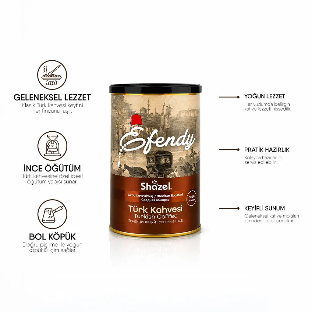 Shazel Efendy Geleneksel Türk Kahvesi - Orta Kavrulmuş - Teneke - 250 gr.
