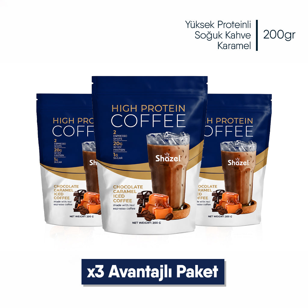 Shazel Yüksek Proteinli Soğuk Kahve Karamel - Doypack - 200 gr.- Koli